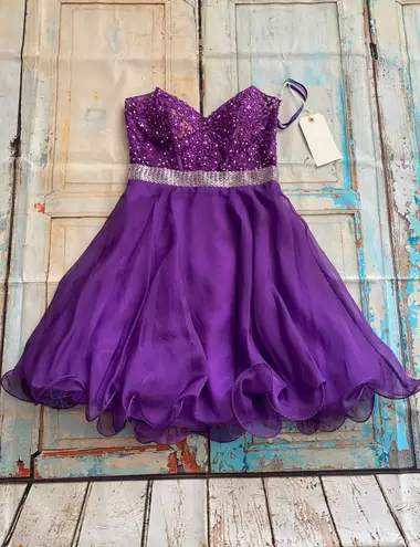 Mori Lee A-Line Sweetheart Beading Sleeveless Short Chiffon Cocktail Dress Sz 6