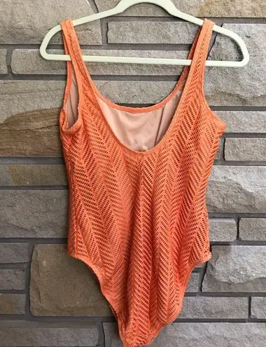 Newport News Vintage  One Piece swimsuit textured crochet 16 orange