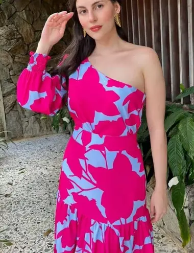 NWT Floral Set Hight Waits Maxi Skirt With One Shoulder Top Sz S Pink