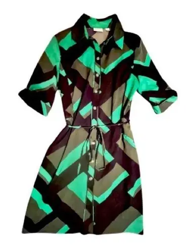 New York Co Abstract Pockets Button Front Green Black Size Med Modern Maximalist