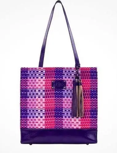 Patricia Nash Purple Fuchsia Ribbons & Raffia Toscano Tote with Tassels NWT org.