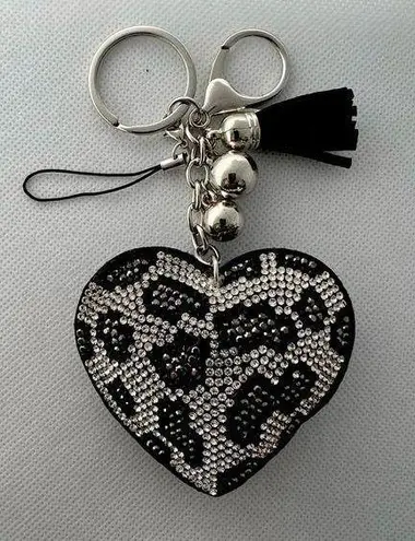 Heart Rhinestone Puffy Key | Cow print, Chain Purse Charm Handbag Accessory Black