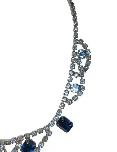 Vintage Royal Blue & Light blue Rhinestone Necklace Silver Tone