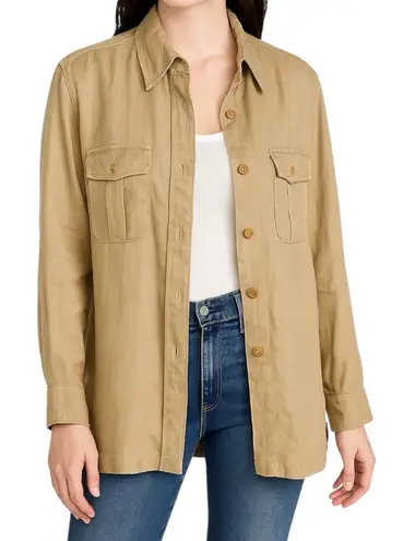 Lauren Ralph Lauren 100% Linen Safari Shirt Jacket Womens 14 Tan Button Front