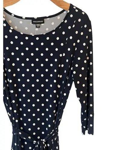 Nina Leonard  NYC Sheath Dress Women's XL Navy/Ivory Polka Dot 3/4 Sleeve NEW