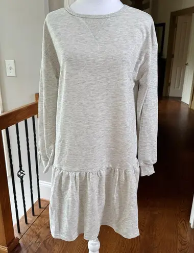 Boutique Ruffled Mini Dress oatmeal cream beige crewneck oversized S Gray