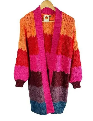 Farm Rio Striped Oversized Cardigan Multicolor Knit Puff Sleeve size XS Crochet