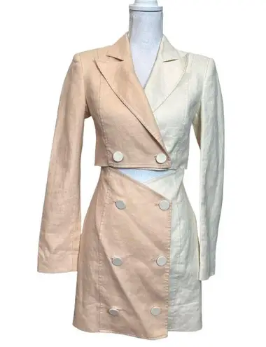 Significant Other Glider Blazer Linen Dress Cut Out Mini Peach Cream Womens Sz 4 Orange