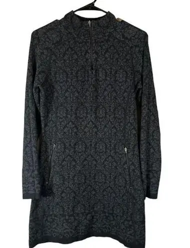 Akini Black & Gray Floral Mock Neck Long Sleeve 1/4 Zip Sweater Dress Women Sz S
