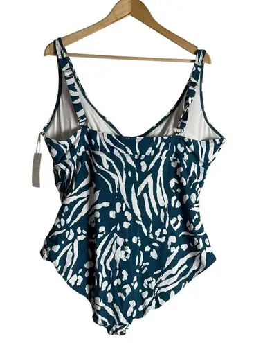 Anne cole V-Wire Blue Jungle Fever Print One Piece Swimsuit Plus Size 24W