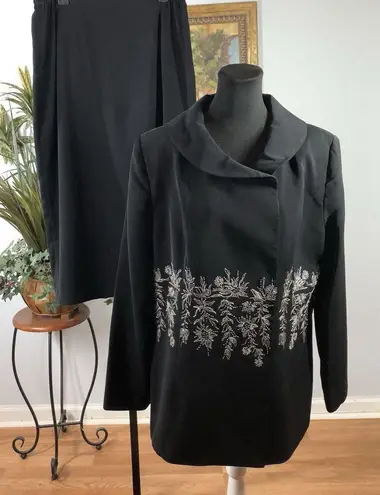 Ben Marc Women Black 2 Pc Skirt Jacket 16 Long Sleeve Formal Preppy Office Siren