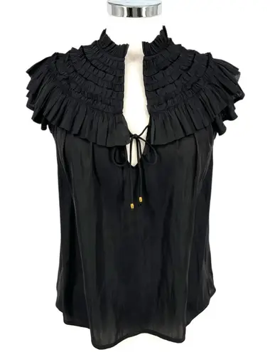 Reset Silky Black Ruffled Collar Sleeveless Eleanor Blouse Size Small NWT