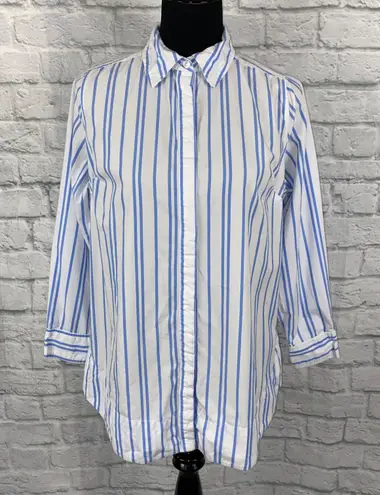 Denim 24/7 button down stripe top w/flare back blue & white sz 12W