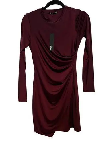 Krisa Wrap Long Sleeve Ruched Waist Mini Dress NWT Size XS