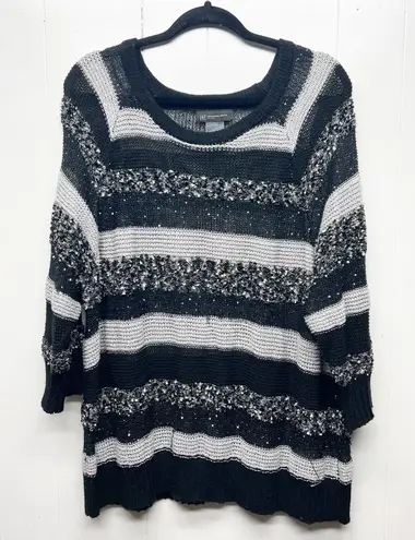 INC International Concepts Womens Sweater Size 3X Sequin Party Event Evening Black