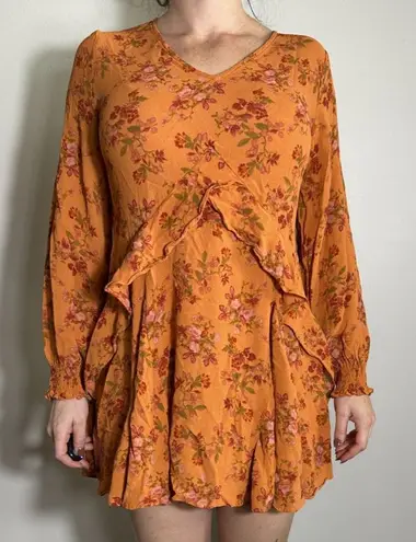 A loves A Sienna Orange Multi Fit and Flare Ruffled Dress Size Small