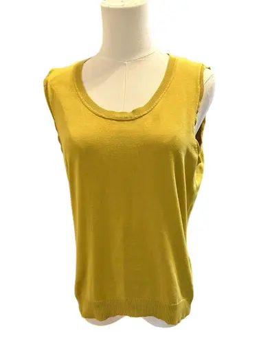 August Silk Knit Top Women L Mustard Silk Blend Sleeveless Casual Preppy Office