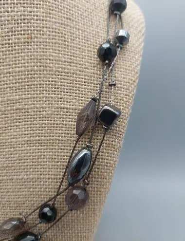 Premier Designs Gun Metal & Black Bead Collar Necklace Multi Strand Chain 20"