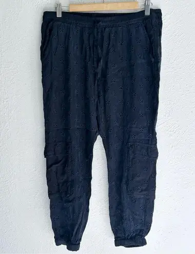 Johnny Was Speir Embroidered Eyelet Jogger Pant Black Medium