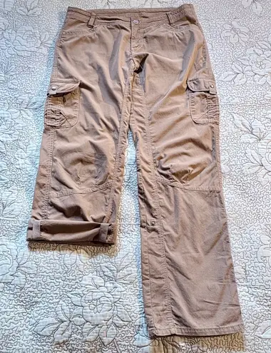 Kuhl Legendary Women’s Tan Roll-Up Snap Cargo Hiking Outdoor Pants – Size 14🧡