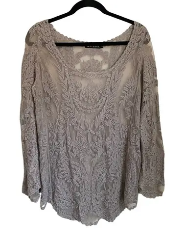Mechant Lace Overlay Tunic Top Boho Sheer Gray Large Festival Fairy Whimsigoth