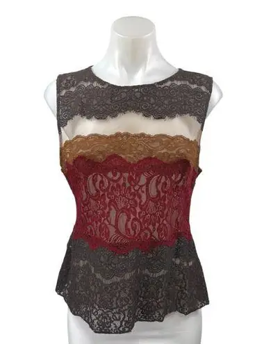 Bailey44 Multicolor Colorblock Floral Paisley Embroidered Mesh Tank Blouse Top L