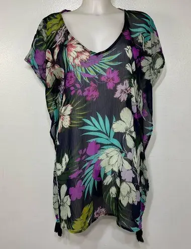 Kona Sol Beachy Sheer Tropical Floral Print Swim Cover-Up Size S