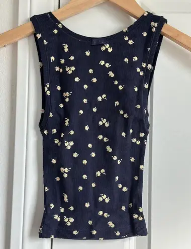 SKIMS Cotton Rib Tank in Navy Daisy Print, Size XXS