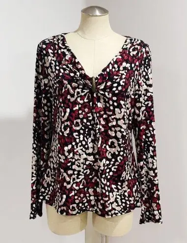 Dana Buchman  Women's Multicolor Draped V-neck Long Sleeve Blouse Top Size L