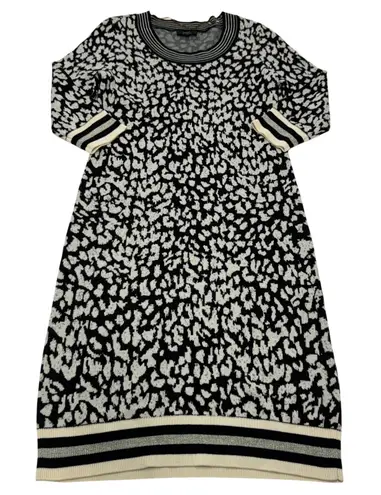 Yest Sweater Dress Womens Size 4 Black White Leopard Print Knit