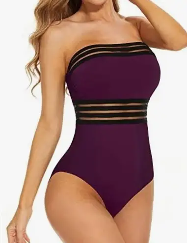 Holipick Strapless One Piece Swimsuit With Tummy Control For Women-Maroon