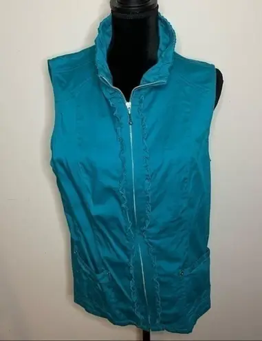 Christopher & Banks Cotton Zip-front Ruffle Trim Casual Vest Teal XL