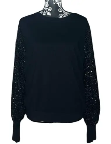 SIONI Semi Sheer Sparkle Sleeve Sweater Black Size XL