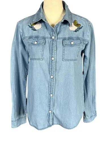 Star Wars Box Lunch blue denim long sleeve button down shirt women's size XS
