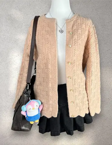Vintage Sweater Bee Cardigan Women's M Casual Knit Granny Cottagecore Old Money Tan Size M