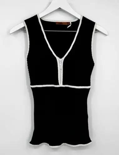 Vintage Y2K Black Zip Up Tank Top Size Large Rhinestone Early 2000s