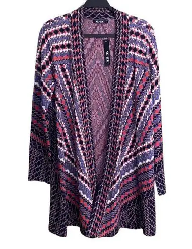 Nic+Zoe NWT Long Tunic Open Knit Cardigan, Tribal, Aztec, Boho, Geometric Size L