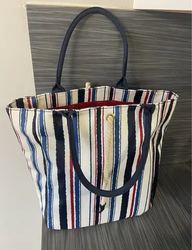 Bloomingdales Tote Canvas Cotton Large Striped Hand Bag Shoulder Bag