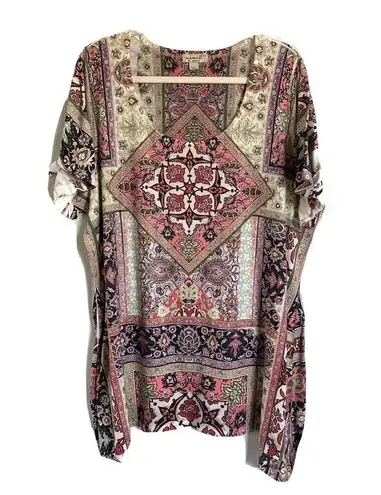 One World Live and Let Live Womens Plus Size 2X Multicolor Paisley Boho Blouse