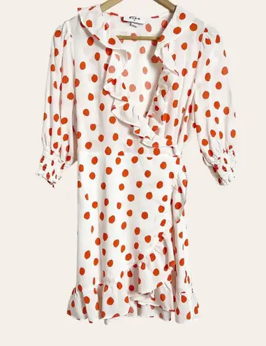 Rixo x Target White Red Polka Dot Print Ruffled Wrap Mini Dress Size M Size M