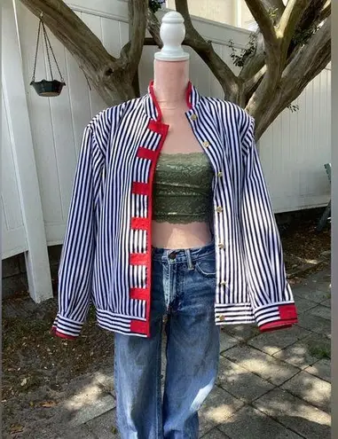 Vintage Joyce Navy Nautical Striped Jacket Medium Blue Size 10