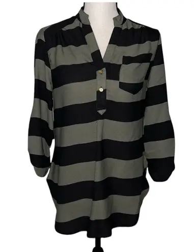 Wishful park Boutique Green & Black Sheer Striped Blouse Size Small