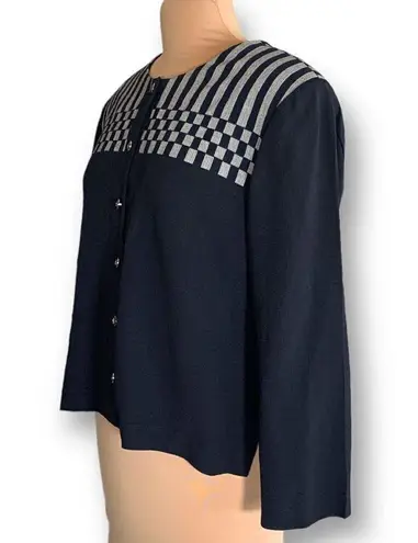 Vintage John Roberts Jacket Graphic Black White Checkered Pattern Button Front Size 16