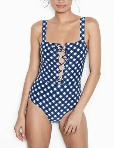 ONIA NEW Raquel blue white gingham check raquel one piece swimsuit, size S