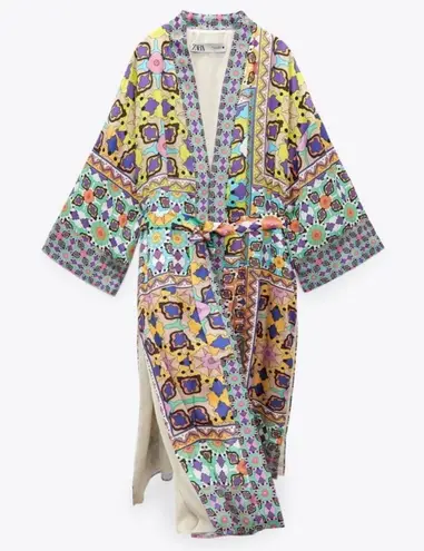 ZARA Satin Mutlicolor Belted Kimono Robe