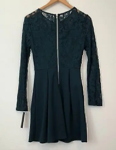 Xtraordinary NEW Long Sleeve Green Lace Illusion Party Mini Skater Dress JUNIORS