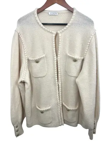 J.Crew Odette Sweater Lady Jacket Cardigan Boucle XL Ivory BM246 Cottage Wool White