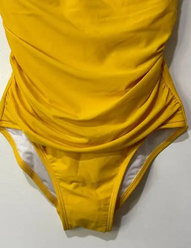 DKNY  Ruffle Plunge Underwire Tummy Control One Piece Yellow Swimsuit Size 10 NWT