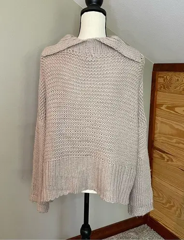 Umgee  Grey Lavender Oversized Open Knit Turtleneck Sweater Small