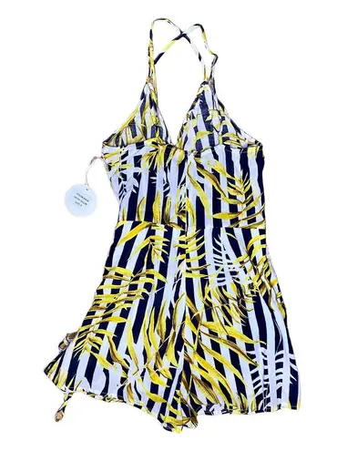 Luxxel  Romper Leaf Print Yellow Black White Stripe Women's Size Small